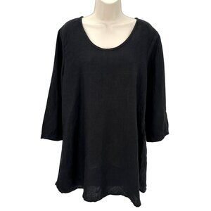 NWOT Flax Womens Black 100% Linen 3/4 Sleeve Lightweight Tunic Top S